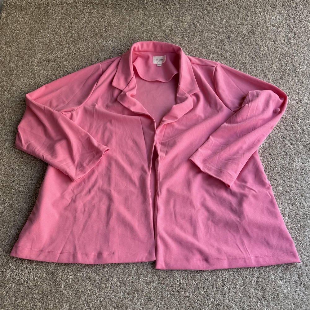 Andrée By Unit Blazer Womens 2X Pink Crepe Open Front Lightweight 3/4 Sleeve